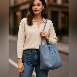 Annabel Ingall Large Blue Suede & Leather Tote Bag